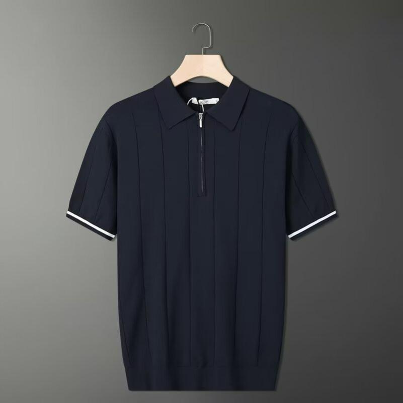 

Knitted Men s Summer Light Luxury Men s Short-sleeved Polo Shirt Half Zipper 5XL чорний