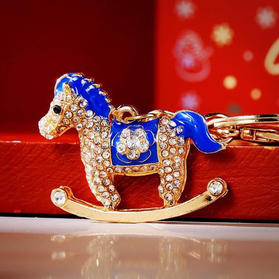 Keychain Sparkling Rhinestones Inlay Horse Design Key Chain Pendant Decorative Lucky Charm Bags Backpacks Cars