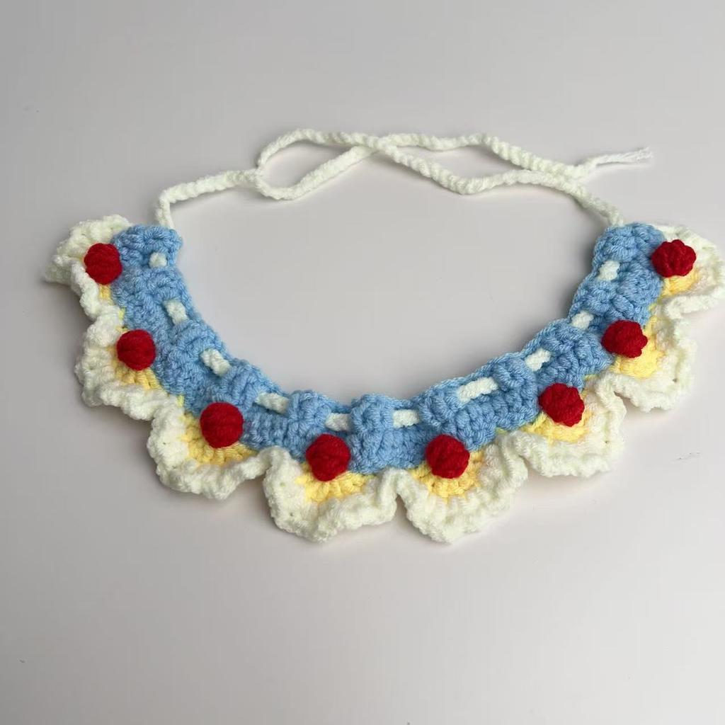 Snow White Cat Collar Green Christmas Dog Scarf Pet Neck Warmer Knitted Bib Drool Towel