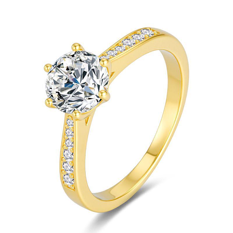 

Korean Style High-End 2 Carat Moissanite Ring - 925 Sterling Silver Crown Classic Six-Prong Setting Size 5
