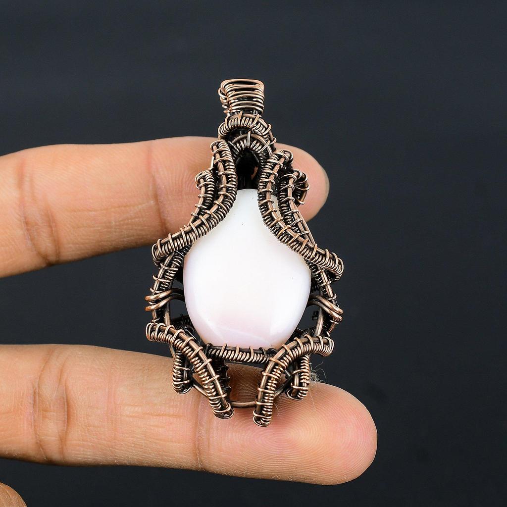 Pink Opal 999 Copper Wire Wrapped Pendant, Handmade Gemstone Pendant Jewelry, Gifts For Wife Brand New Pendant