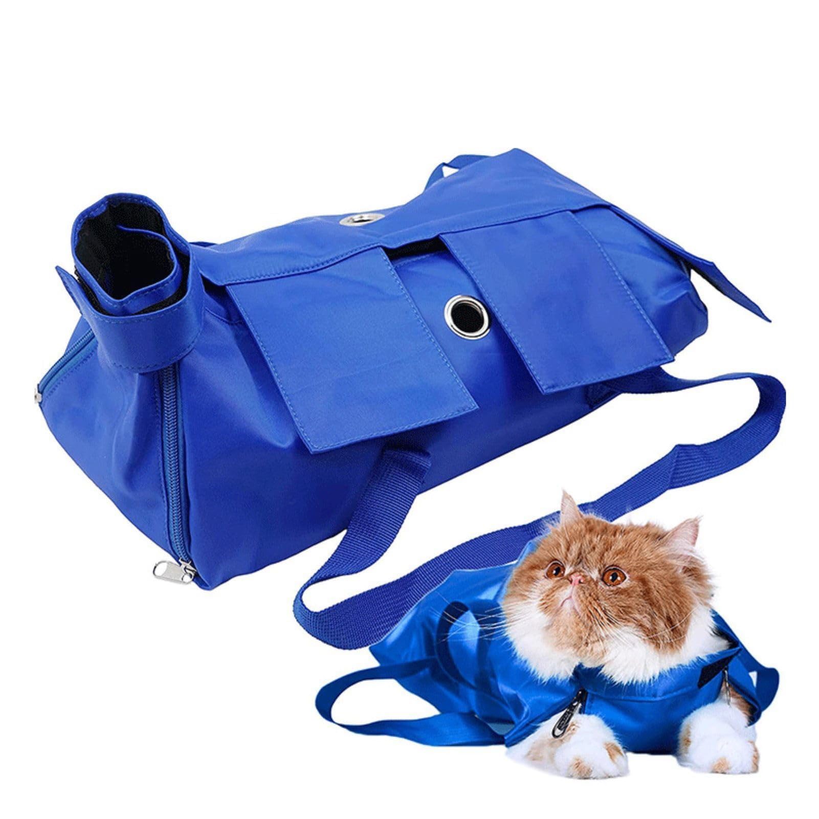 

CAWKAY Cat Grooming Bag, PET Pet Carrier with Nail Clipper, Toothbrush, Anti-Scratch, and Escape Prevention (Blue, Large)