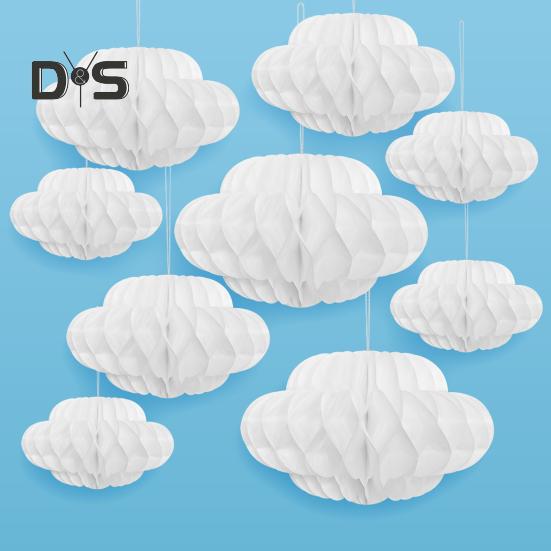 Cloud Hanging Honeycomb Decoration 3D Artificial Clouds Honeycomb Ornaments for Wedding Birthday Nursery Room Baby Shower Decor