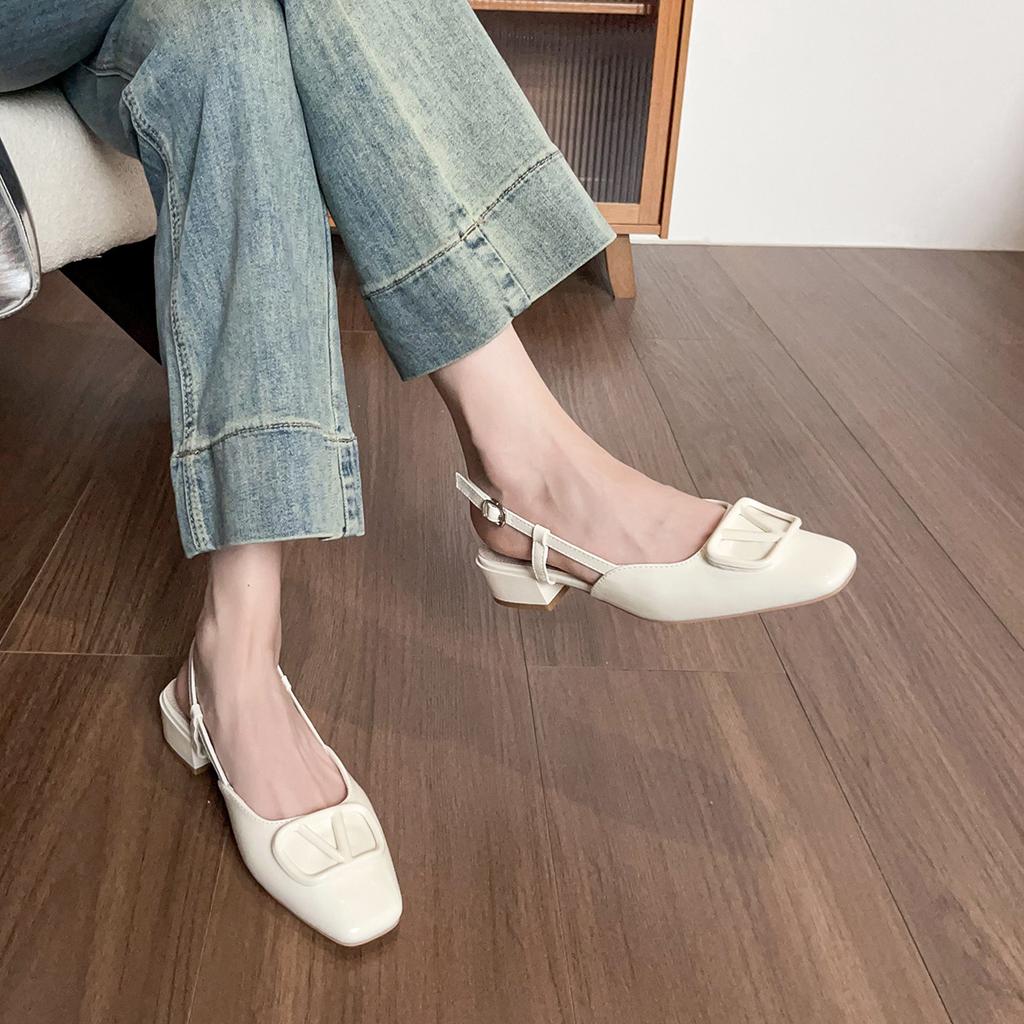 Weiwei Girl 325-1 French Baotou Sandals Women's Summer Wear Versatile Not Tired Feet Thick Heel Nude Single Shoes Women