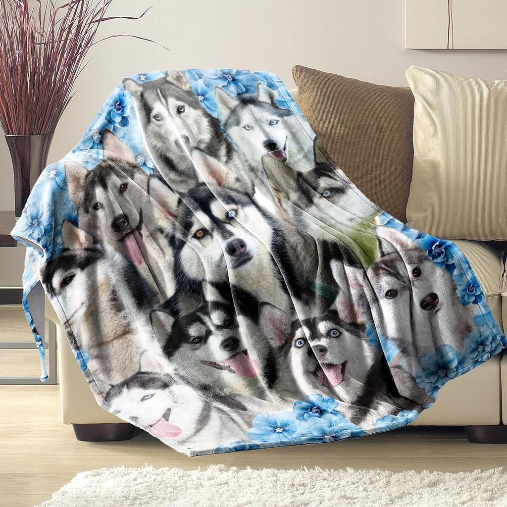 Husky Print Pet Blanket, Cute Dog-Head Pet Cover, Soft And Comfortable, Washable And Easy To Clean, Pet Sleeping Blanket