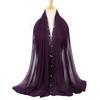 Women's Solid Chiffon Pearl Scarf, Elegant Beaded Hijab Shawl, Muslim Headscarf for Daily/Party