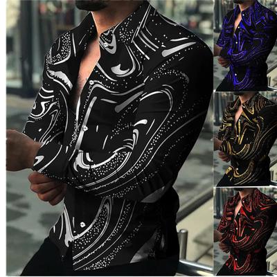 5XL Casual Cardigan Tops  Button Up Men's Printed Long Sleeve  Holiday Fashion Shirt Plus Size