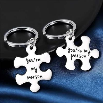 1pair Jigsaw Puzzle Keychain, Men and Women Couple Keychain, Creative Geometric Letters Keychain