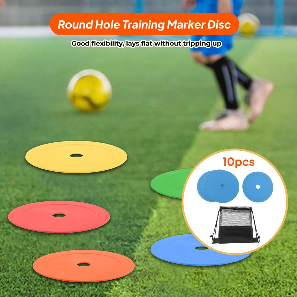 10x Flat Cones Floor Dots Field Court Markers Non Slip Rubber Spot Markers Plates for Soccer Agility Speed Football Drills
