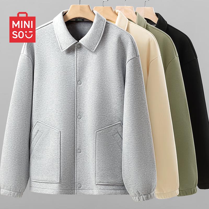

MINISO Men s Vintage Fleece-Lined Knitted Bomber Jacket 3XL