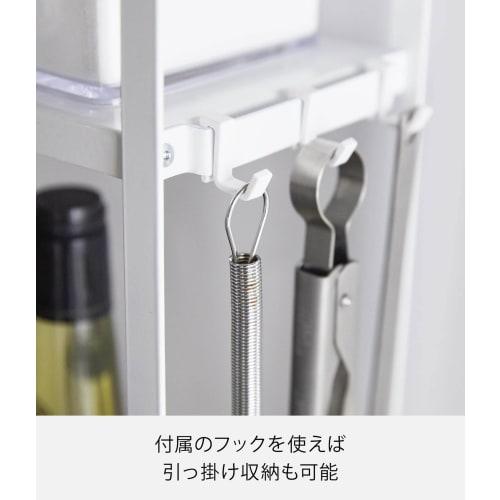 Yamazaki Stovetop Rack, 2-Tier, White, Approx. 51cm W X 14cm D X 40cm H, Tower Storage, Condiment Rack, Can Also Hold Pots and Oil, with Hooks, 5150