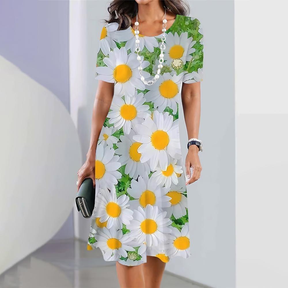 

Новое женское платье с принтом в виде ромашки, элегантная длинная юбка больших размеров, женская одежда 3XL