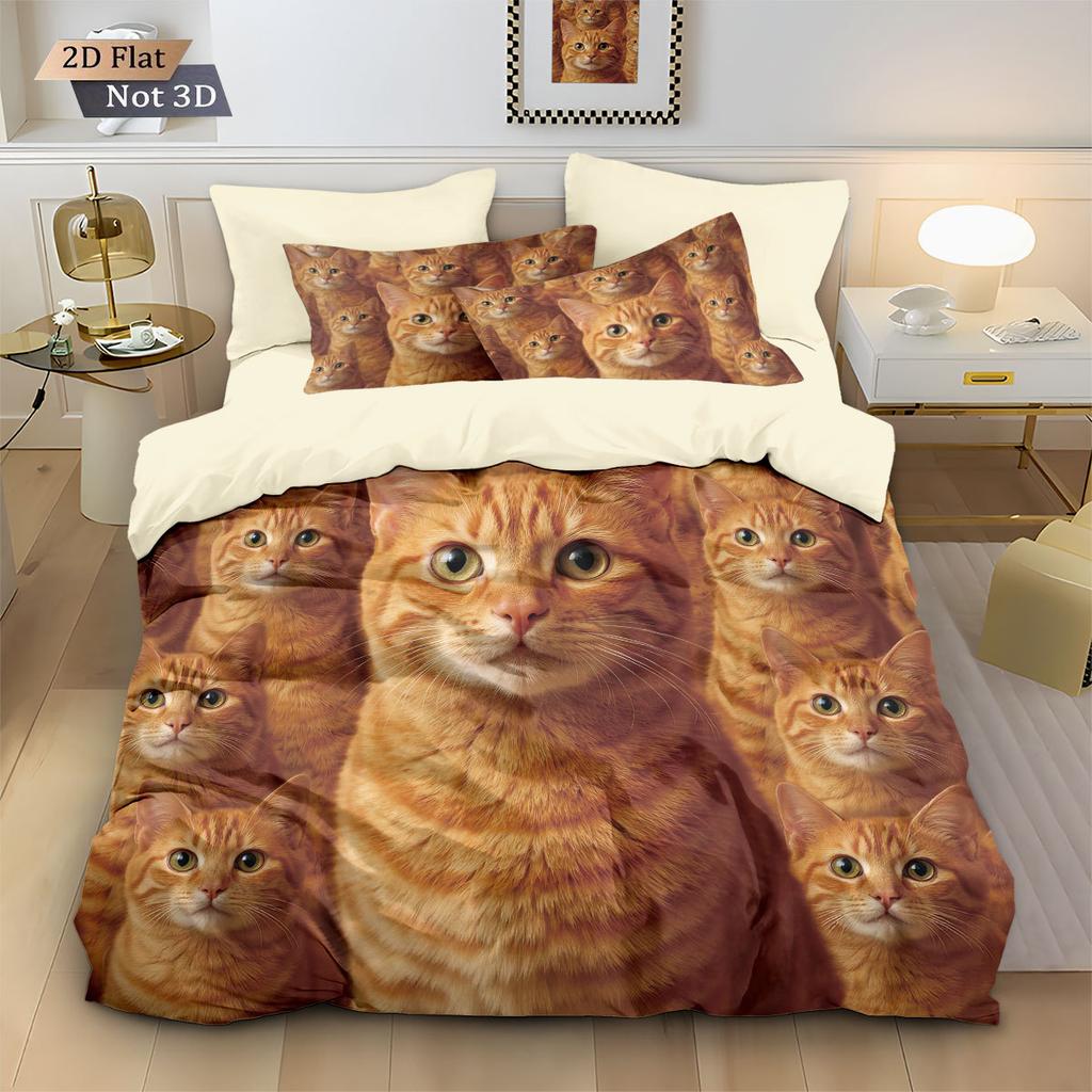 Cute Cat Pattern Quilt Cover 3D Printed Kitten Bedding Set Bedroom Decoration With Zipper Single Twins Large Size Gift Bedding