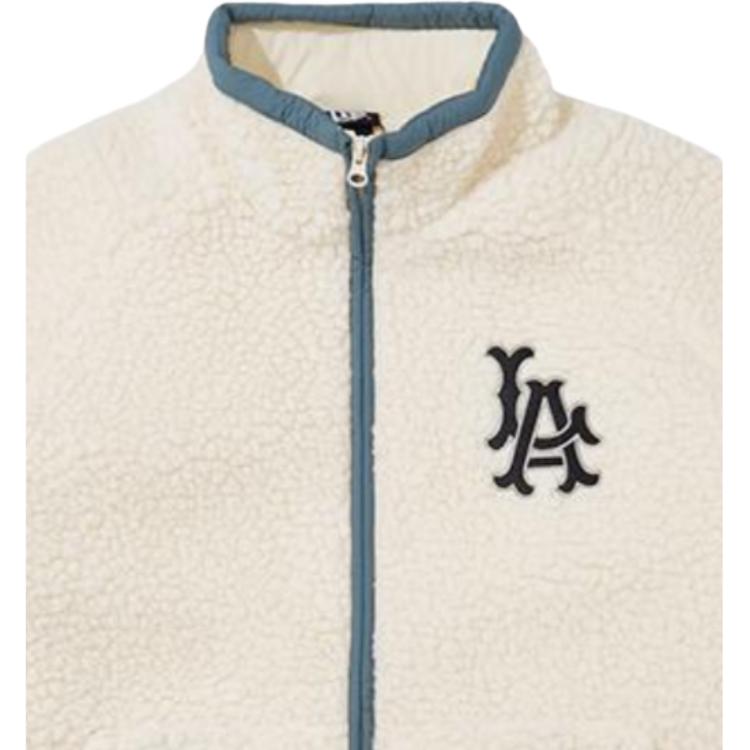 New Era X MLB Collaboration FW23 Los Angeles Dodgers Thick Back Letter Pattern Stand Collar Long Sleeve Fleece Jacket Unisex Jackets Ivory 13789225