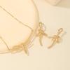 Delicate Bowknot Pendant Necklace and Earrings Combo Graceful Women's Neckchain and Ear Studs Jewelry Set Collection