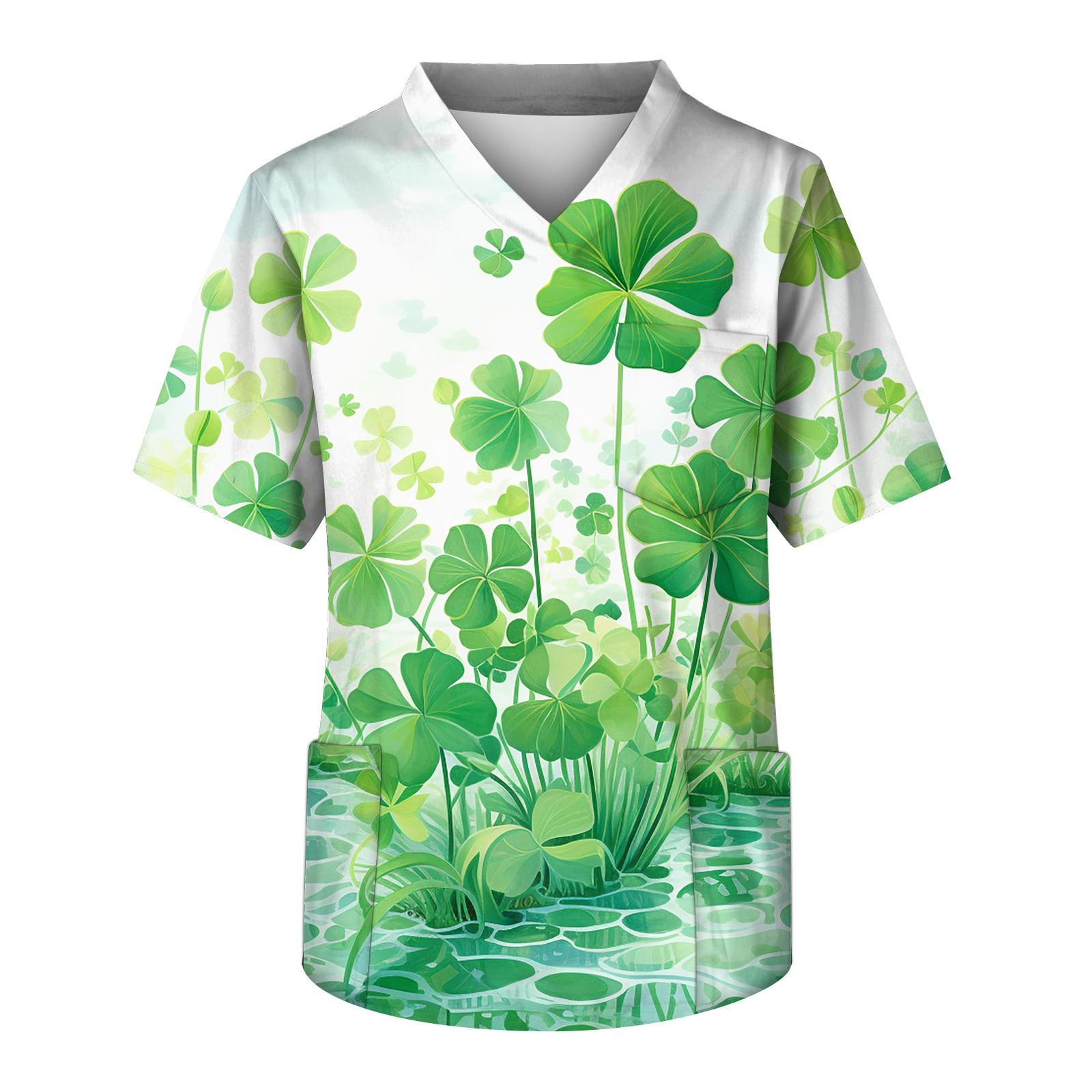 

Мужская рубашка с v-образным вырезом и короткими рукавами St. Топ с принтом «День Святого Патрика» и карманами на груди XXL зелёный