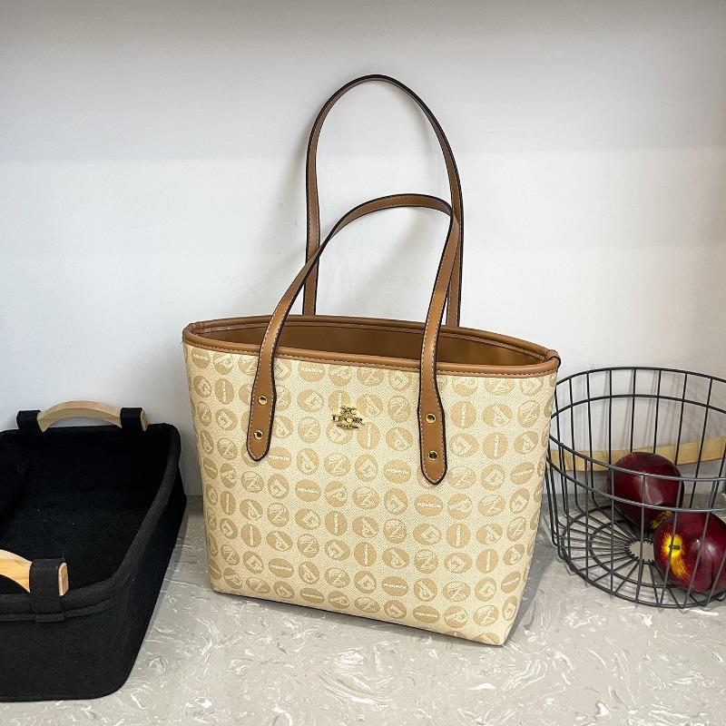 

Летняя новая модная тенденция, портативная сумка-тоут через плечо с принтом, большая вместимость, сумка для покупок коричневый