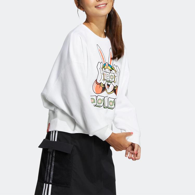 Adidas Neo Cartoon Print Crew Neck Sweatshirt Women Tops White IB0391