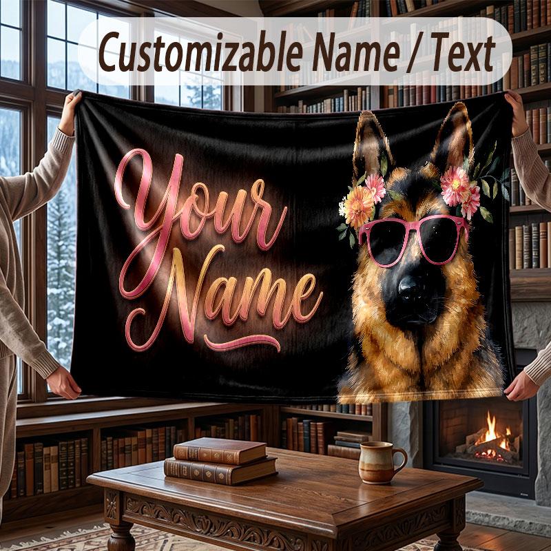 Dog Theme Throw Blanket Custom Name Text Personalized Blanket Soft Cozy Blanket for Home Sofa Bed