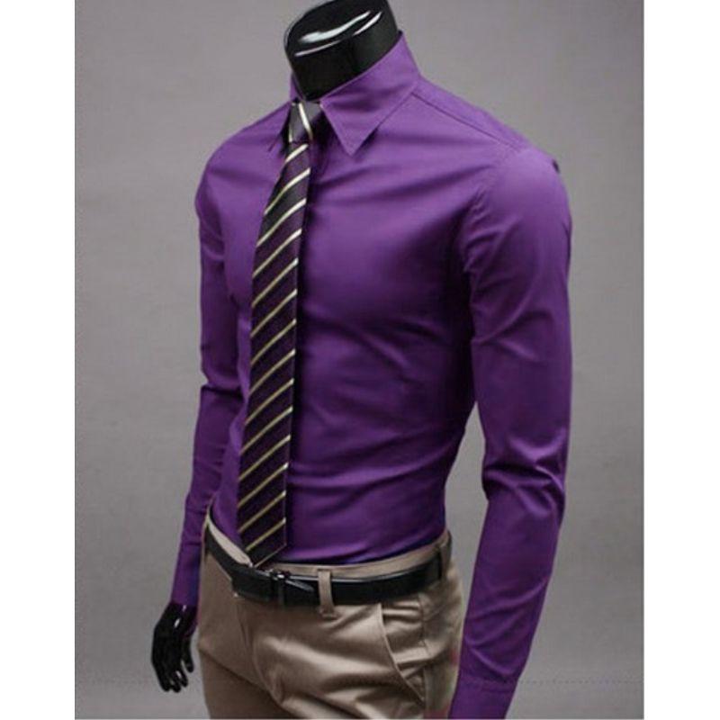 New Spring and Autumn Fashion Leisure Business Simple Polo Collar Long Sleeve Solid Color Slim Fit Men's Inch Shirt