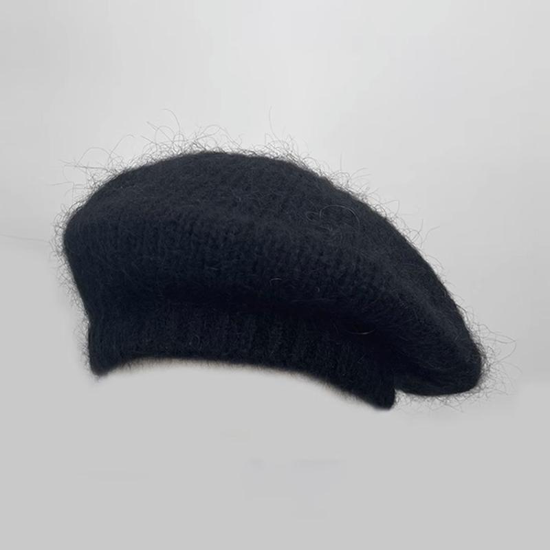 Französischer lässiger Damen Mohair Wollmischung Gestrickte Baskenmütze Mütze Beanie Winter