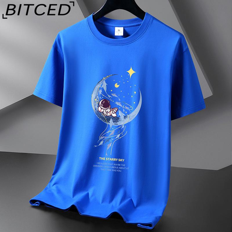 BITCED Kortermet t-skjorte i bomull for menn mote løs halvermet skjorte med trykt medfølende skjorte