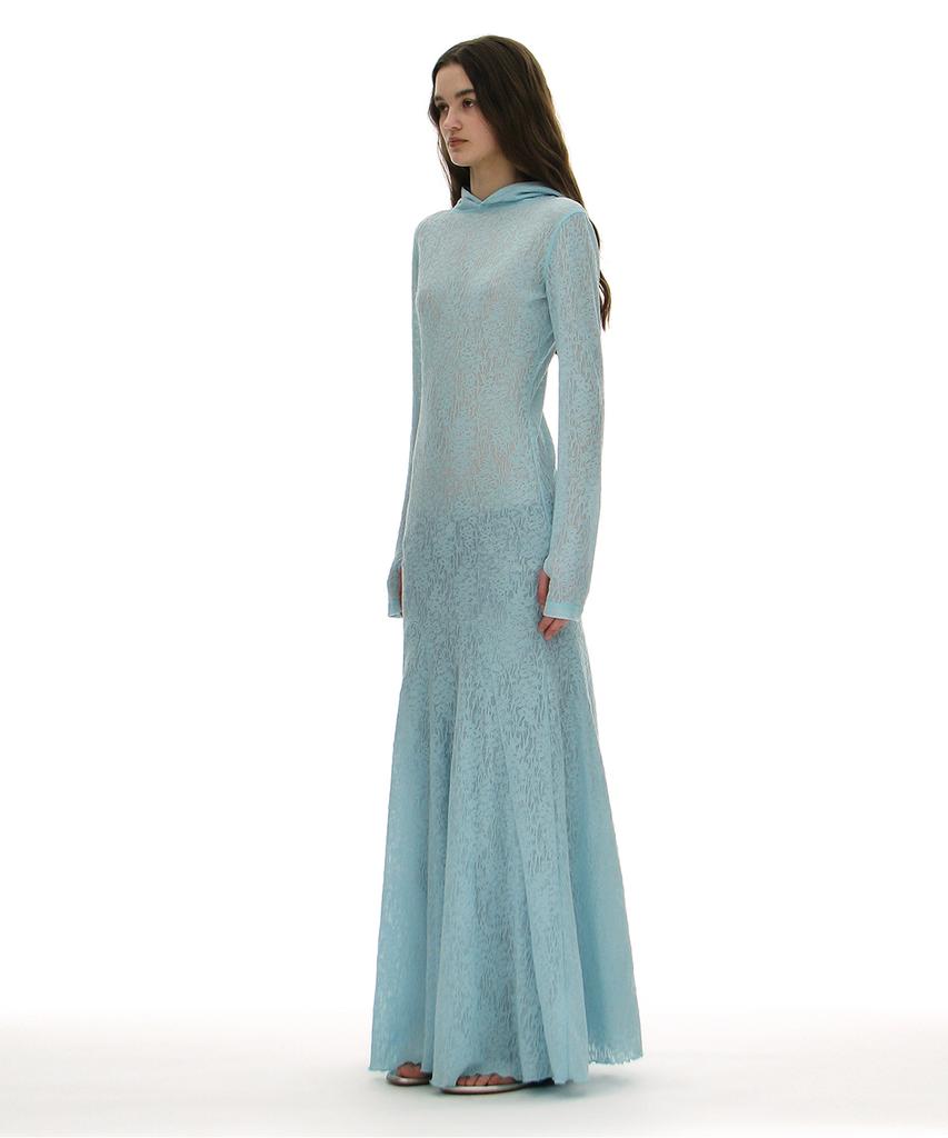 Partimento Woman Sheer Lace Jersey Hoodie Dress_Sky