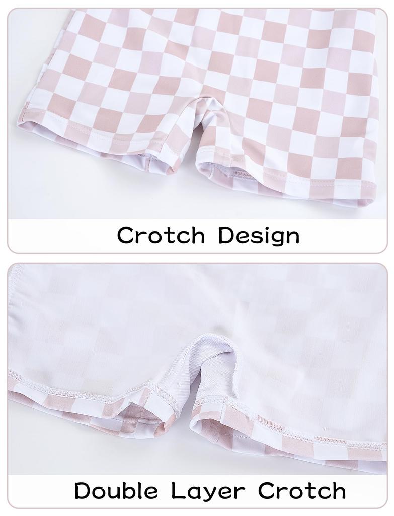 AIEOE Baby Short Sleeve Rash Guard with Romper for Boys and Checkered UV Sun Perfect for Water and Beach Size 110 Swimsuit, One-Piece Hat, Girls,