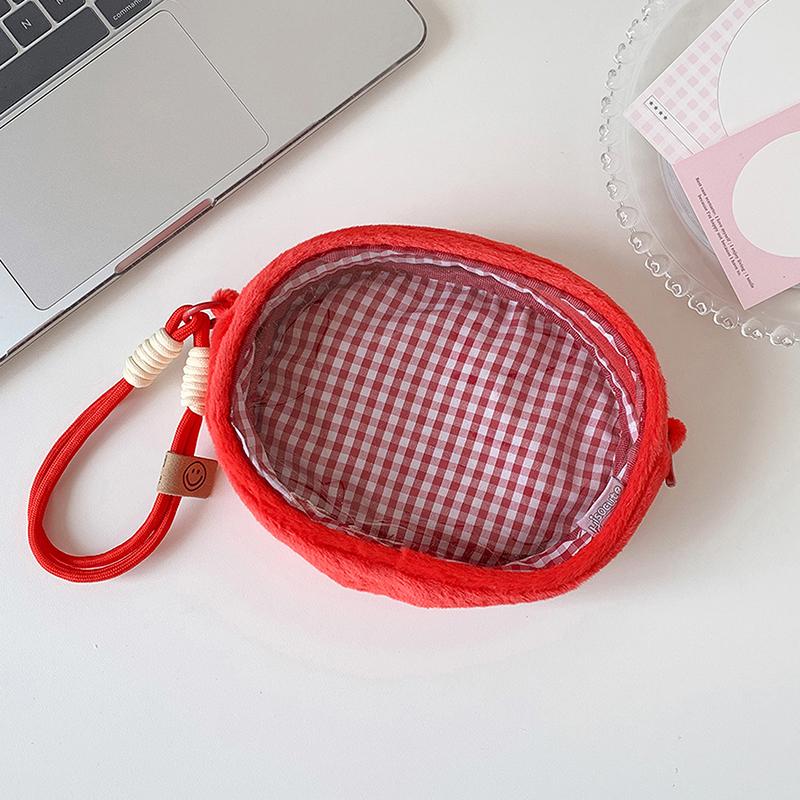 Cartoon Fruit Doll Pouch Bag for Kids Transparent Cute Plush Storage Bag with Keychain Pendant for School Supplies