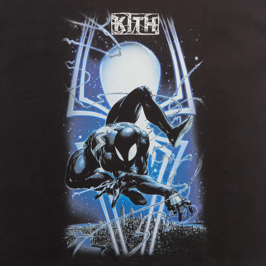 Kith X Marvel Symbiote Spiderman Vintage Tee Black Unisex Tops KHM034326-001
