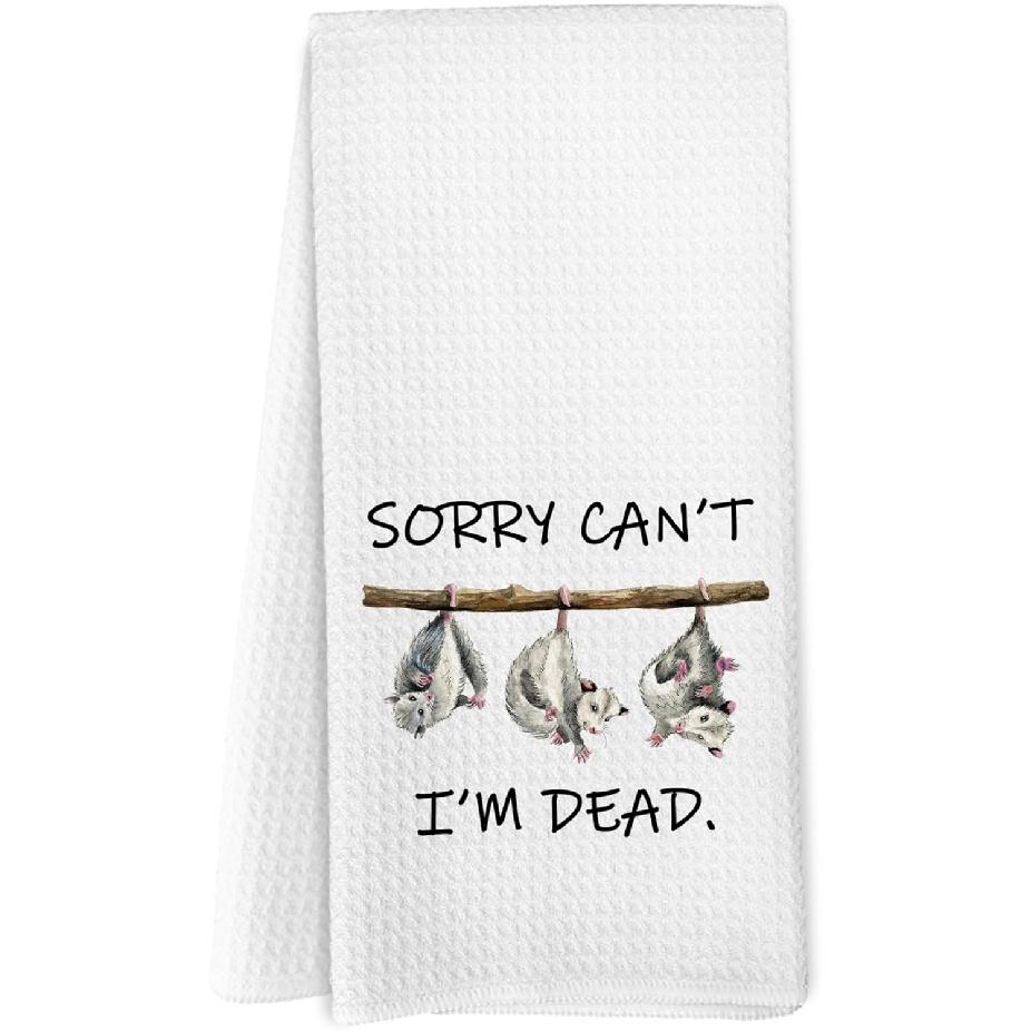 Funny Opossum Kitchen Towels, Opossum Gifts Dish Tea Towels for Kitchen Decor, Sorry Can t I m Dead Funny Possum Decorative Hand Towels for Bathroom