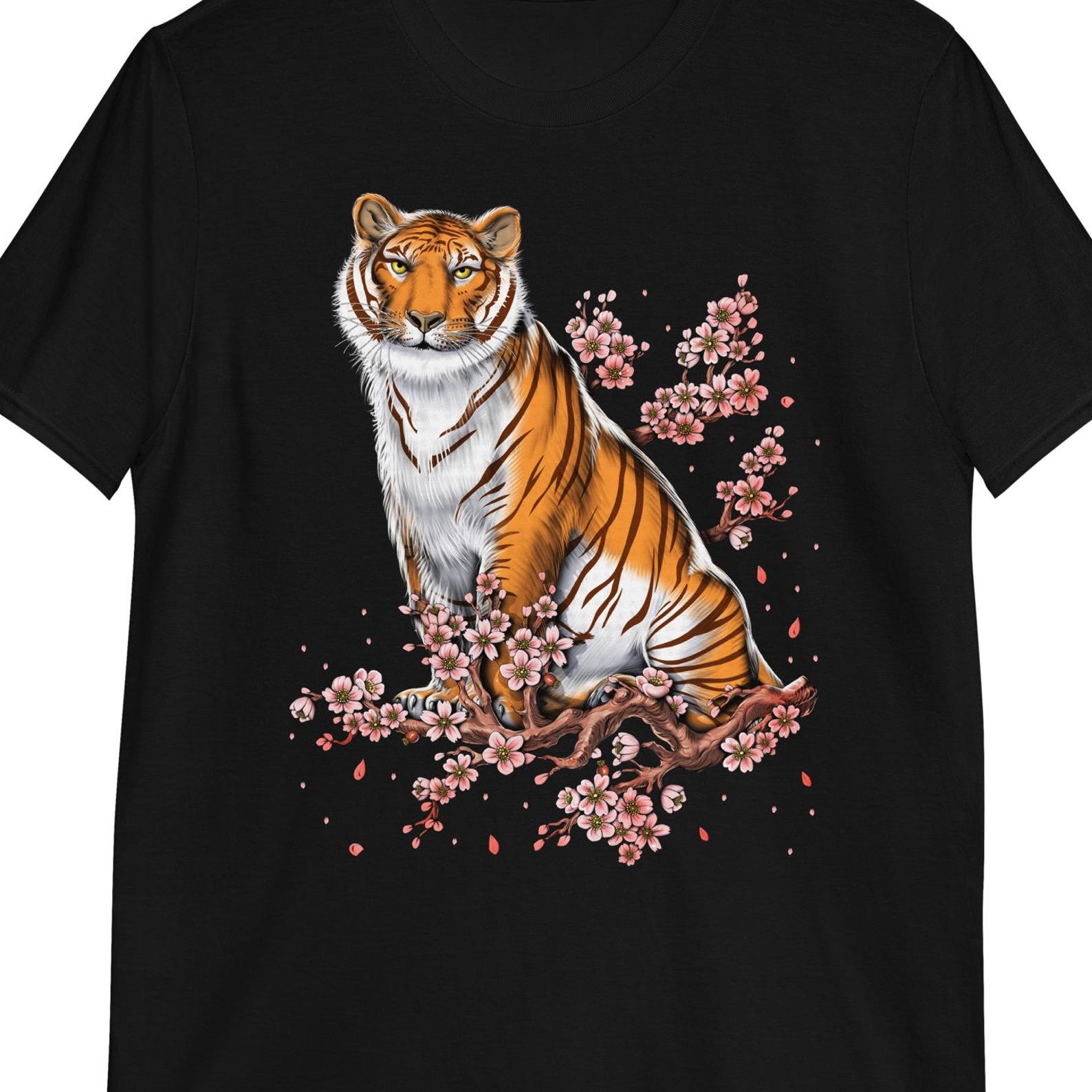 Tiger Cherry Blossom Flowers T-Shirt: Japanese Sakura Tree Tee 100