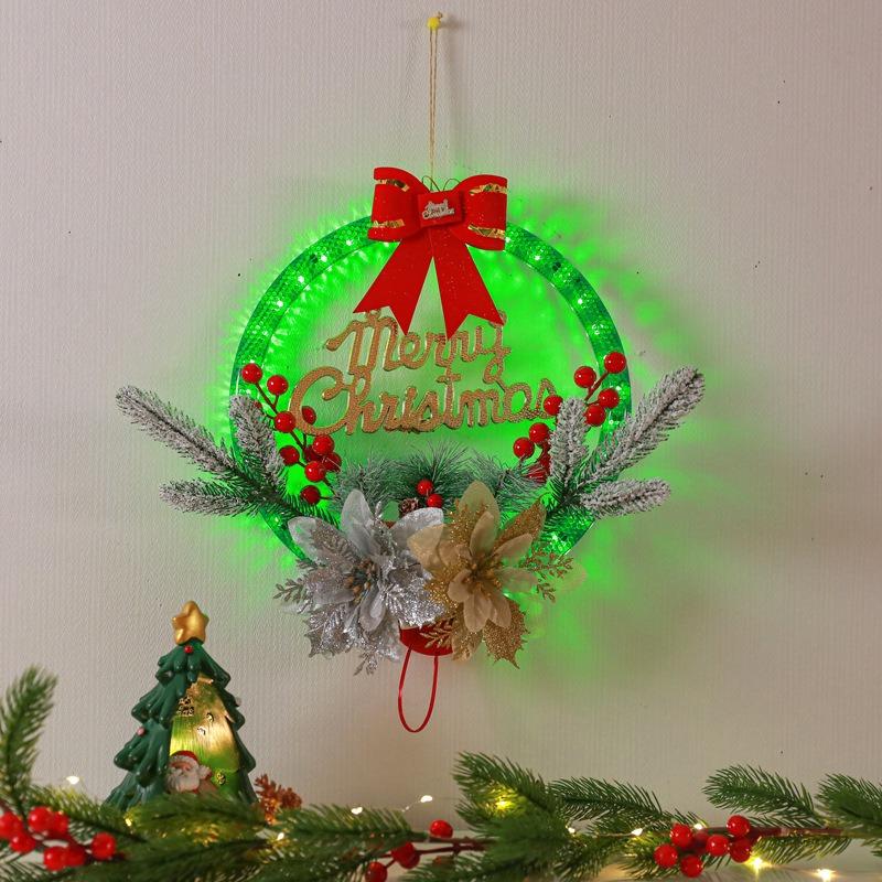 LED Lighted Christmas Wreath Decor, Festive Hanging Ornament for Window Display, Party Atmosphere Decoration Props