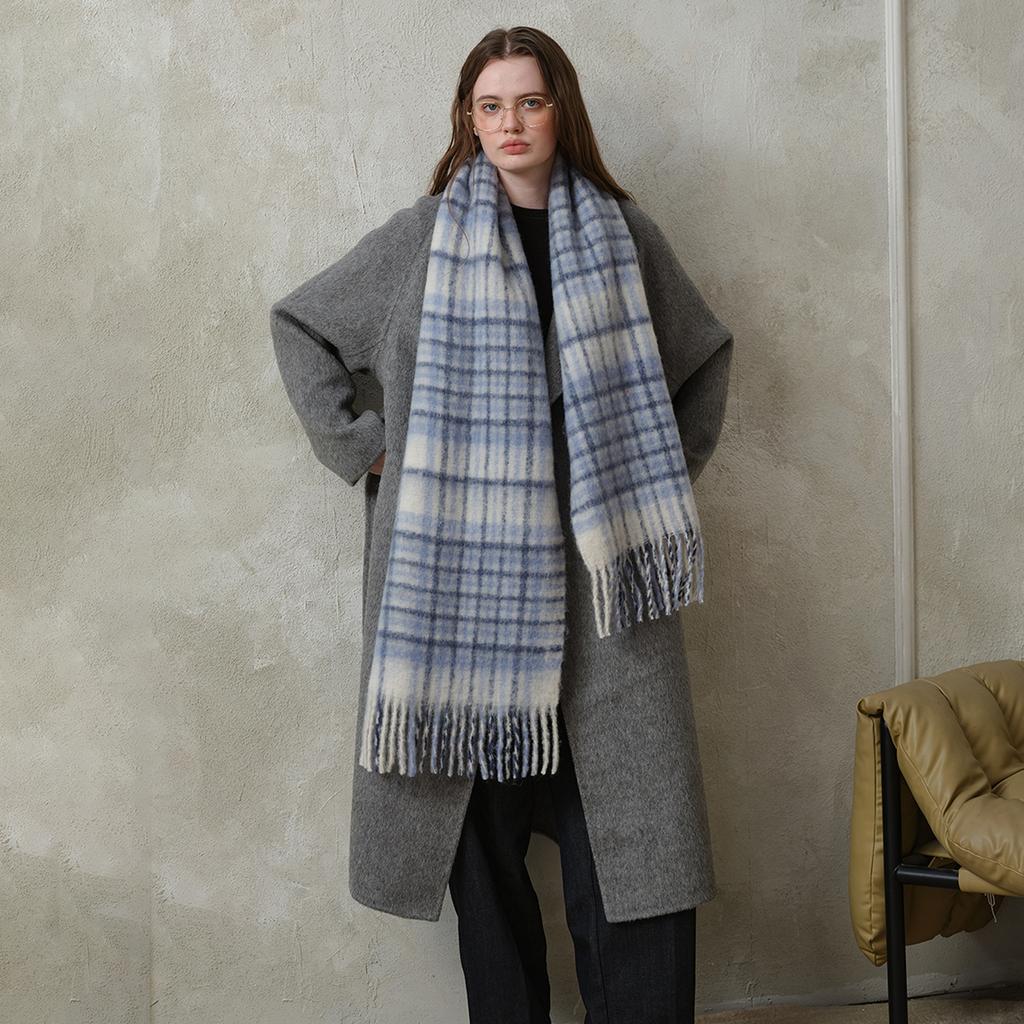 Designer high sense 20 wool red plaid fringed autumn and winter scarf mohair warm scarf women's shawl