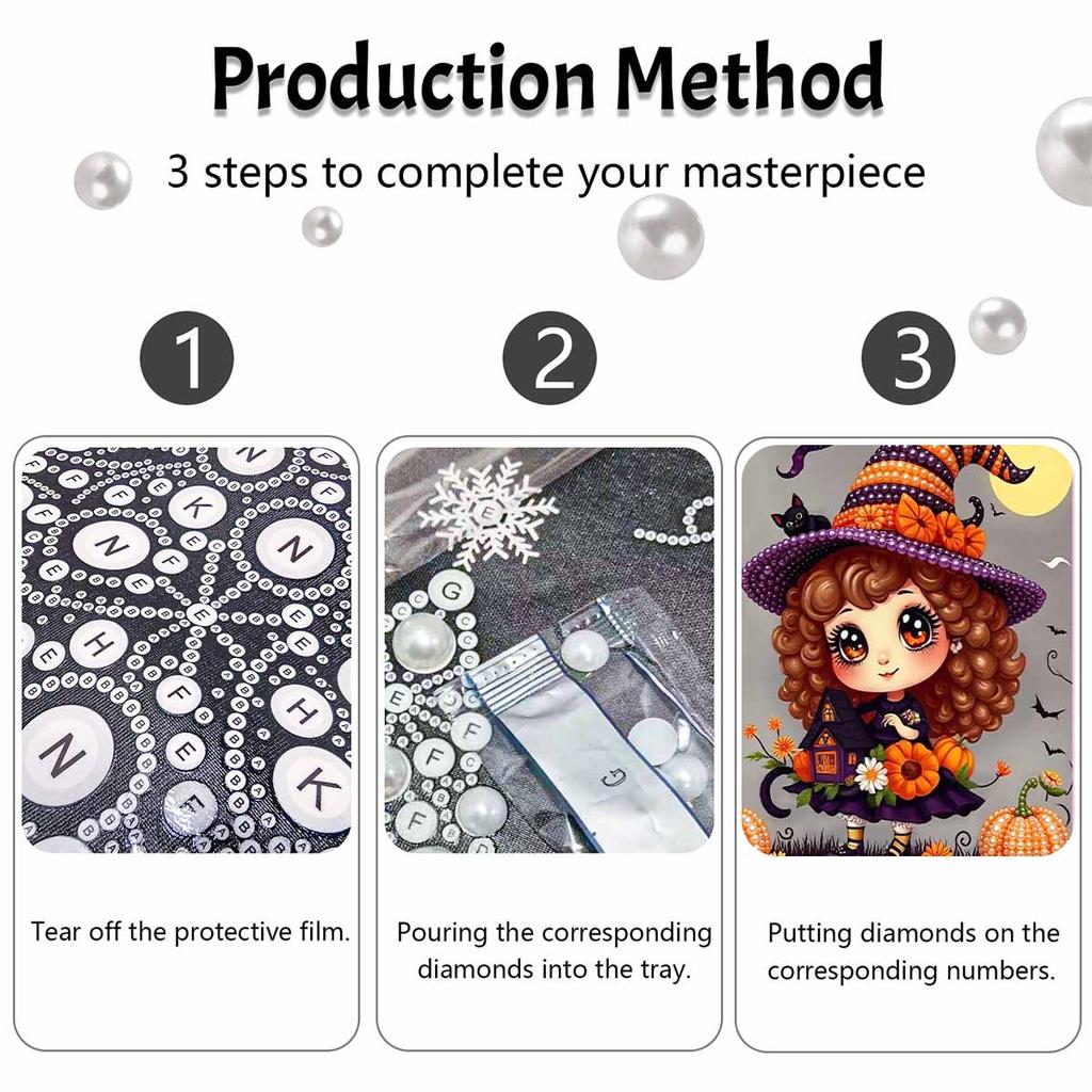 Halloween pearl painting art full pearl witch pumpkin cat moon handmade diy home decorations