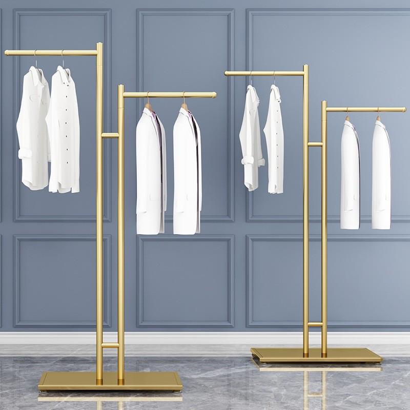Children's and Women's Clothing Store Gold Display Rack: Floor-Standing Central Island Clothes Rack