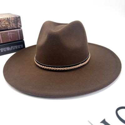 Wind Monochrome Men'S And Women'S Belt Hats, Simple Woolen Flat Brim Big Edge Jazz Hats