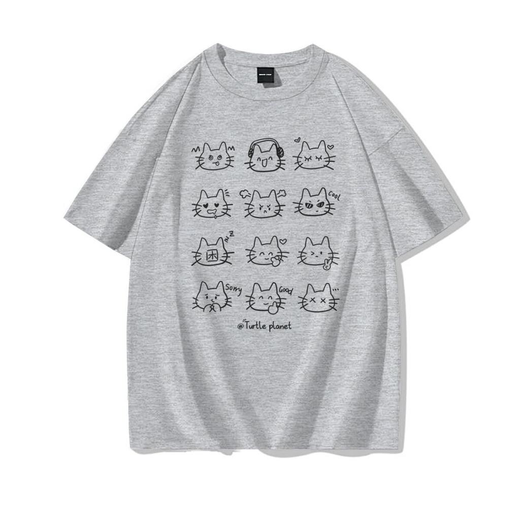 Cute Cat Print Casual Tee Shirt Cotton Harajuku Trend Girls Short Sleeve Tshirt Girls Breathable ONeck Tops Girl Clothing