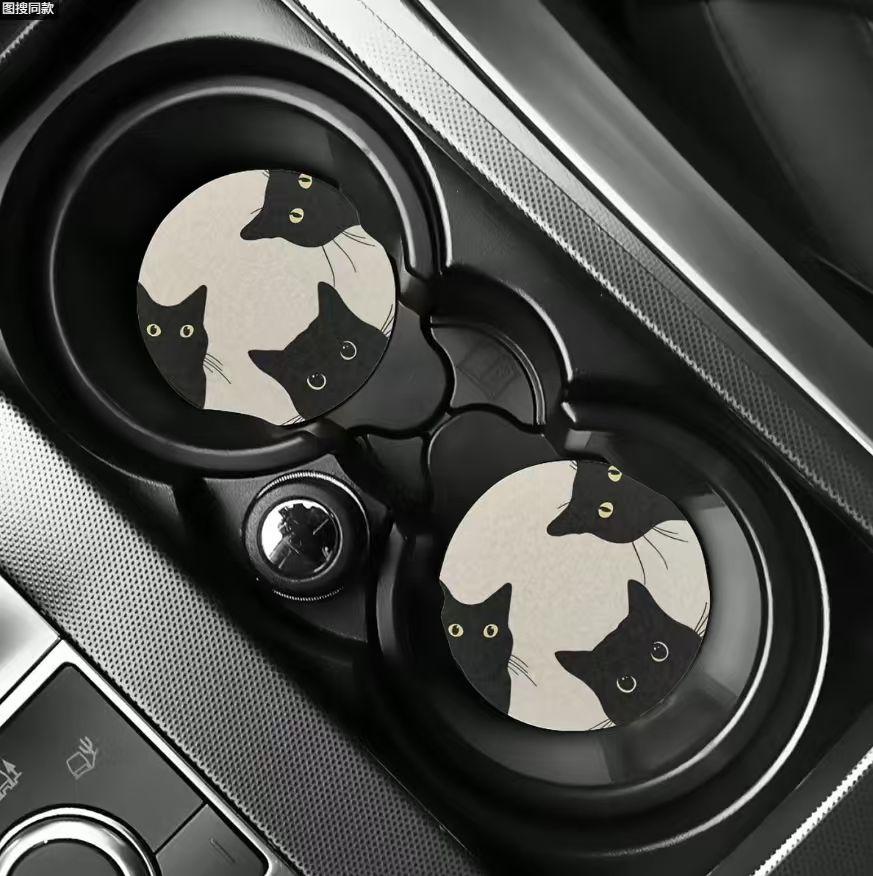 2PCS Flower Cat Car Cup Mat Stand Anti Slip Mat Bottle Stand Cup Mat Car Interior Anti Slip Cup Stand