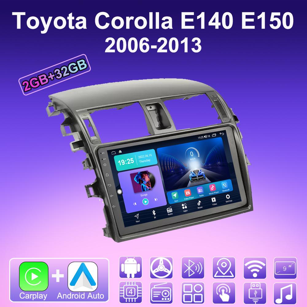 

Автомобільний радіоприймач 2 DIN Android Carplay для Toyota Corolla E140 E150 2006-2013 Мультимедійний плеєр Головний пристрій Стерео GPS-навігація BT WIFI 2+32 ГБ 1+16GB