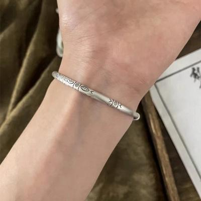 Zuyin 999.9 Retro Yin Yang Fish Roll Tail Bracelet Miao Xinjiang Unisex Ethnic Style Totem Pure Silver Bracelet