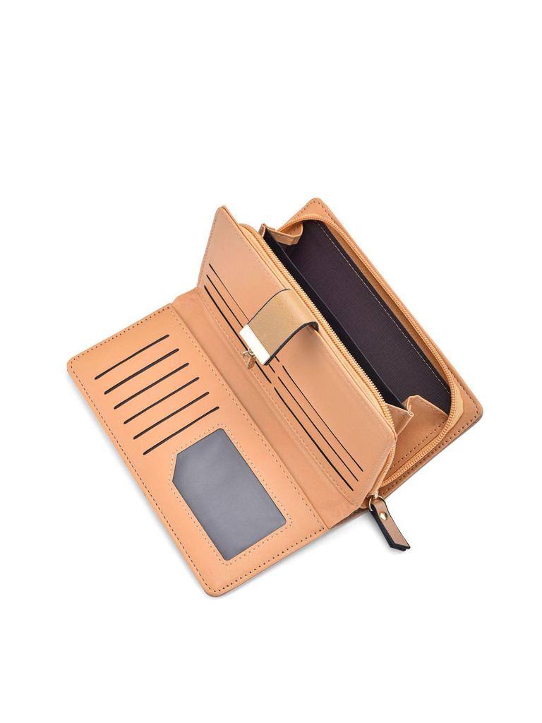 Women's Classic Long Wallet with Leaf Cutout and Zipper Clasp