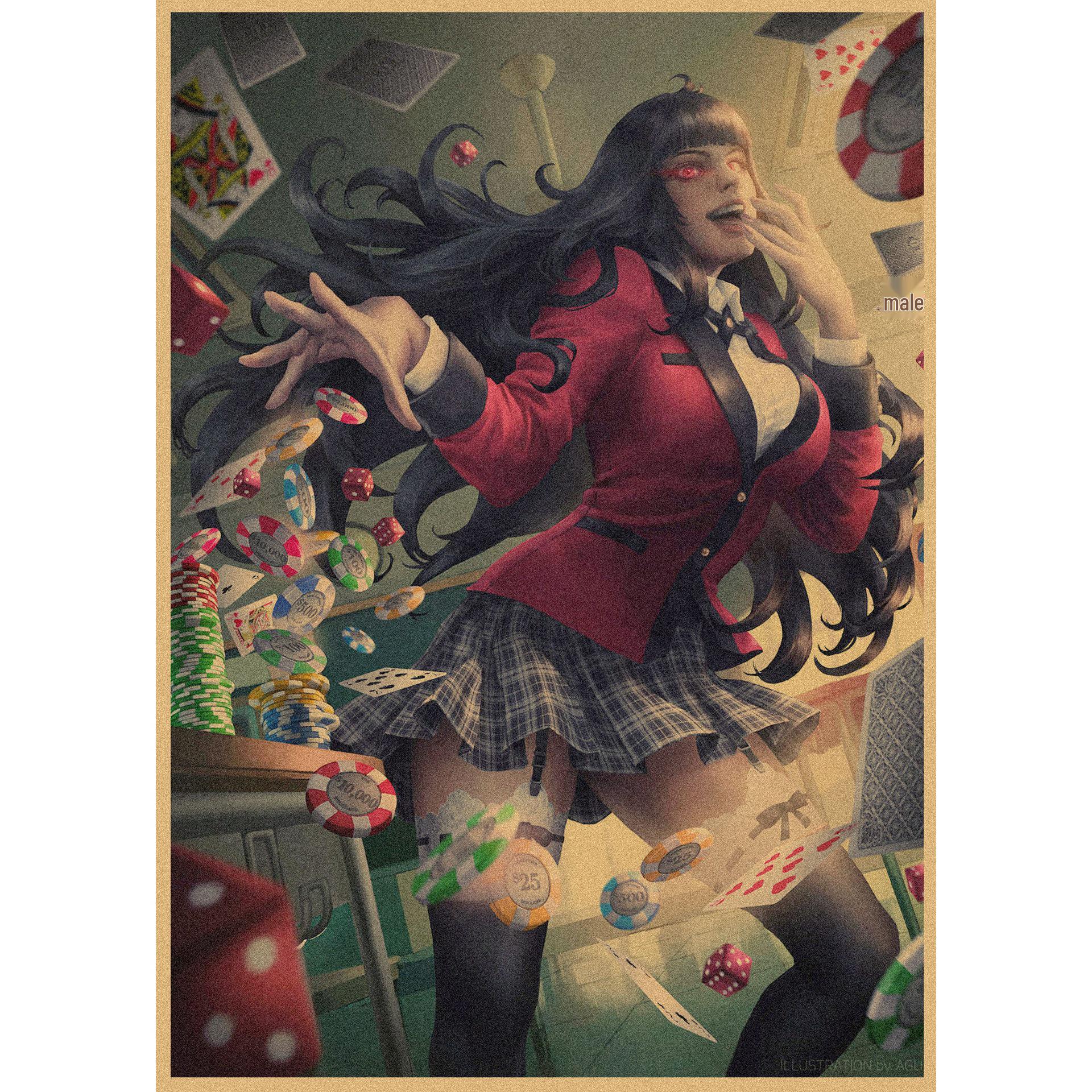 Kakegurui Anime Retro Kraft Paper Poster - Decorative Wall Art Mural 29.7X42cm