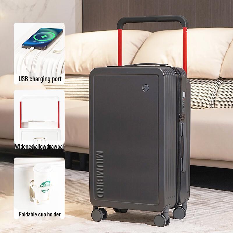 OKD 24-inch Wide-Rod Carry-On Suitcase with USB