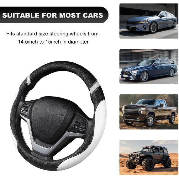 Car Steering Wheel Cover, 15 Inch Premium Leather Breathable Non-Slip Wheels Wrap, Universal Auto Comfortable Steering Wheel Protector For SUV Truck