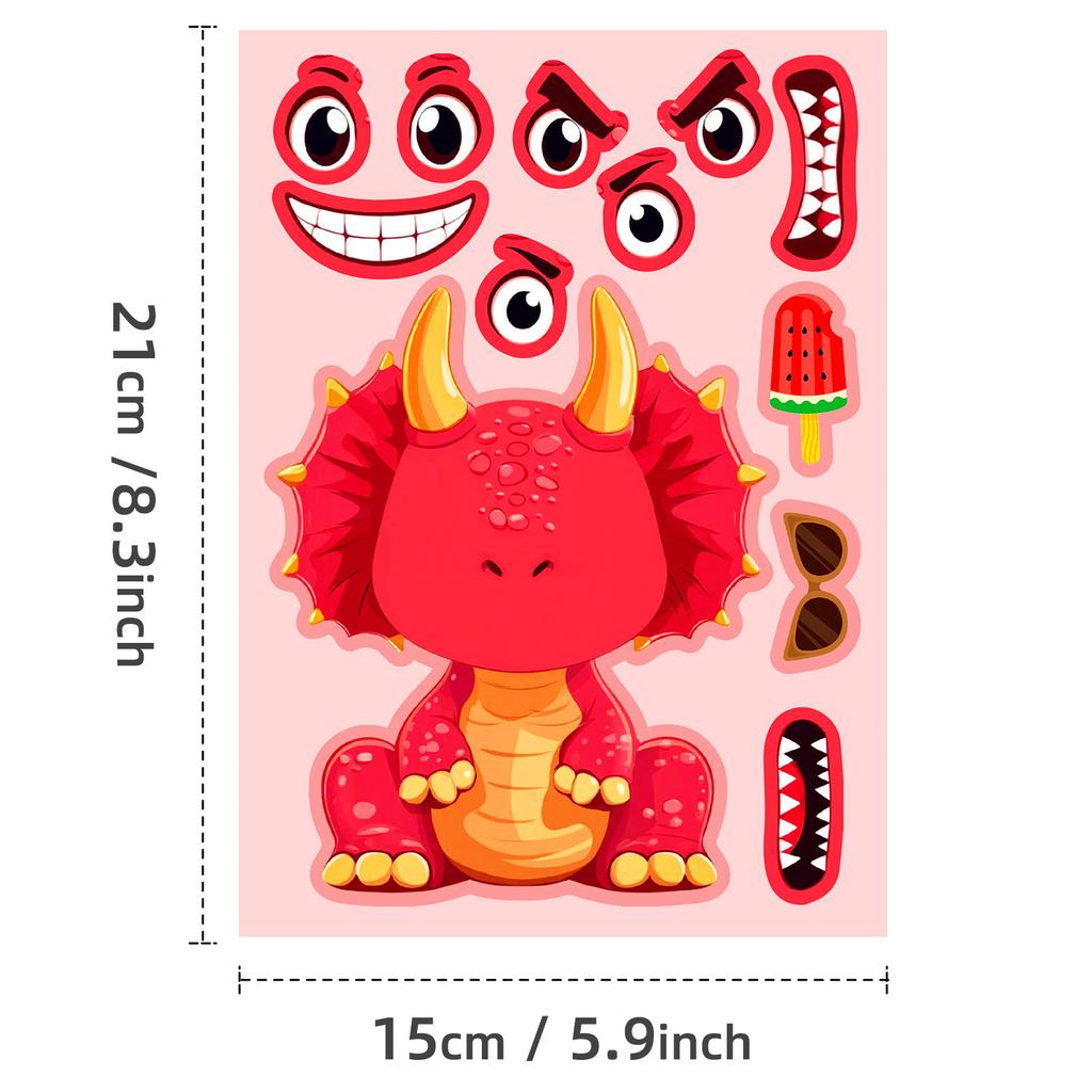 6Pcs Dragon DIY Cute Cartoon Puzzle Sticker Creative Animals Make A Face Assembly Stickers Children's Toys