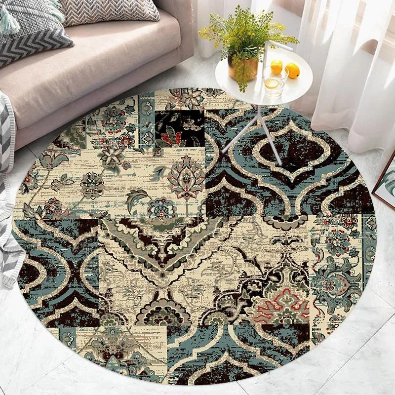 Artistiek Bloemen Abstract Vintage Rond Tapijt – Zachte, Antislip Vloermat voor Woonkamer, Slaapkamer of Moderne Woondecoratie Diameter 90cm(35in)