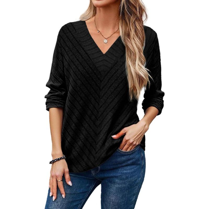 Women S Long Sleeve V Neck Solid Casual Knit T Shirt S