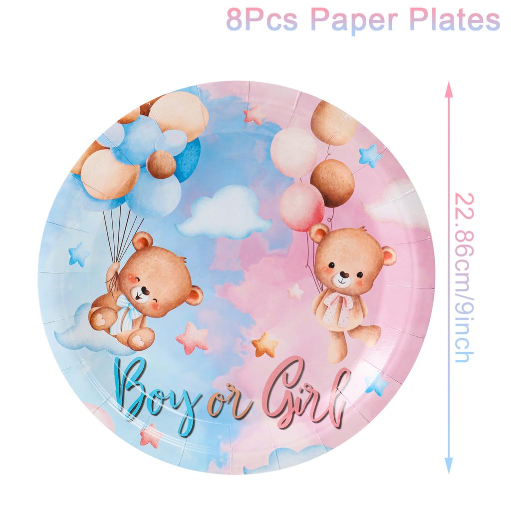 Pink Blue Teddy Bear Disposable Tableware Set Boy or Girl Paper Napkin Plate Gender Reveals Baby Shower Party Decor Supplies