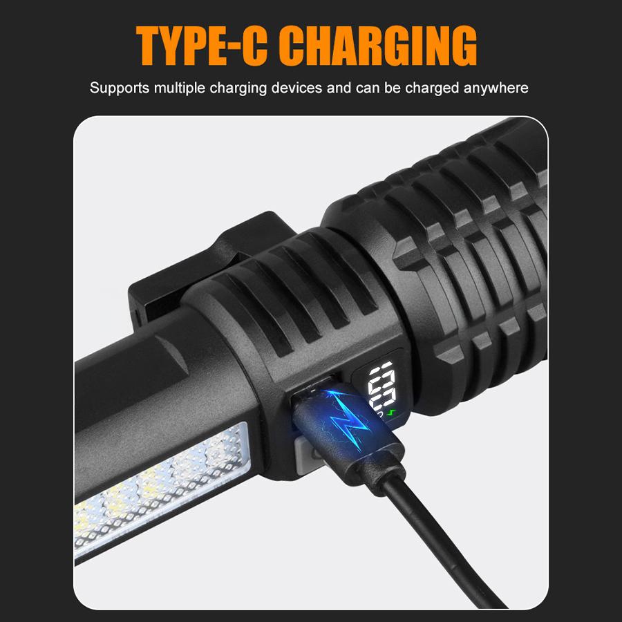 High Strong Power Led Flashlight Tactical Torch Light with Battery USB Charging Camping Hiking Emergency Zoomble Lantern Lamp